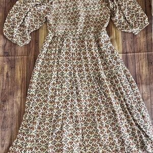 Torrid Cream and Pink Floral Smocked Mini Dress